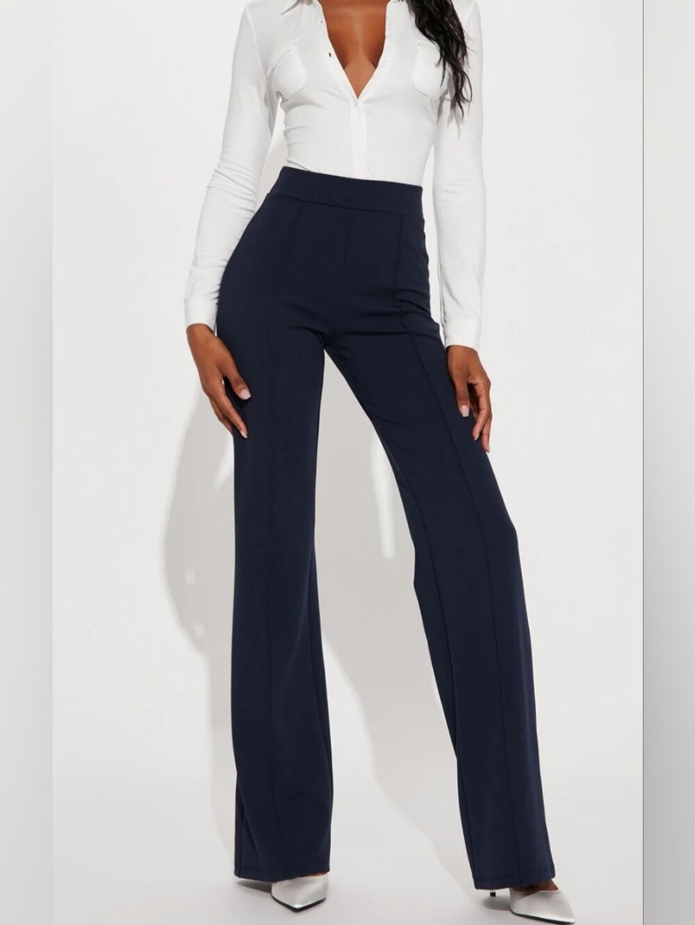 Fashion Nova Navy Victoria High Waist Wide Leg Dress Pants Stretch M